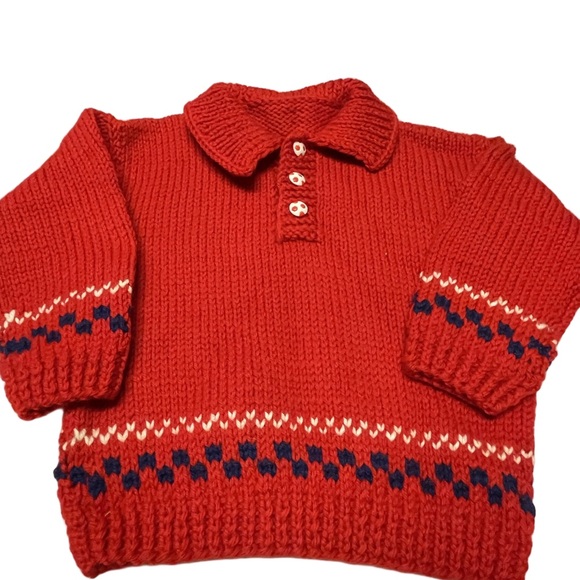Hand Made Knitted Baby Red Sweater with Beanie Sz 24M - Photos for measurements - Picture 6 of 11